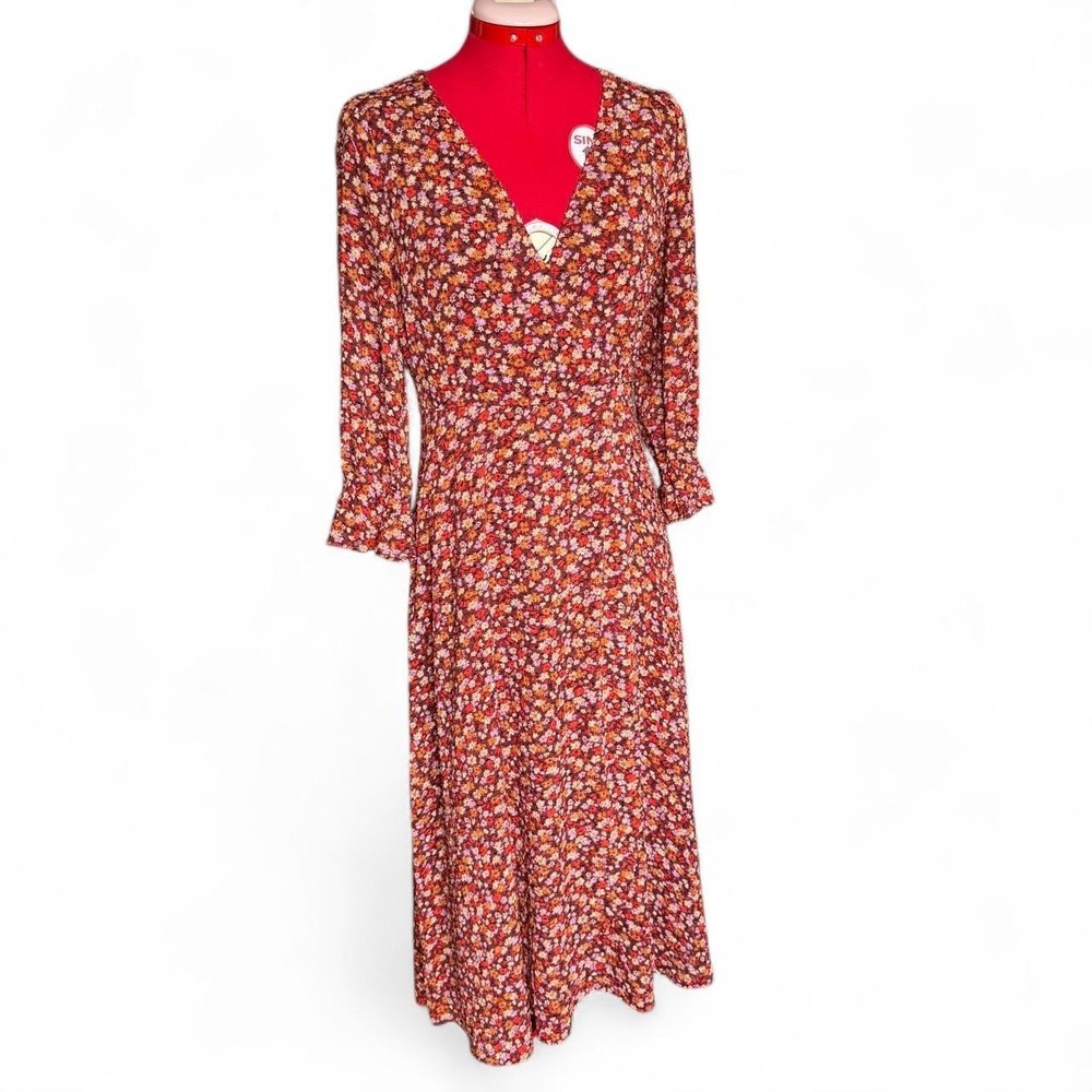 Madewell Long-Sleeve Crossover Midi Dress in Clipdot Spring Prairie Size 2